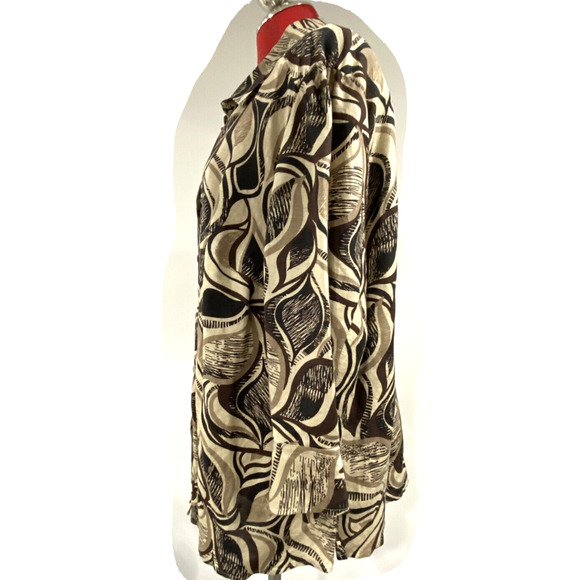 Womens 2X plus size linen rayon blend blouse casual brown tan abstract print - Picture 5 of 10